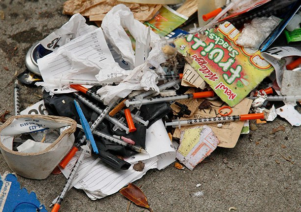 Drug injection needles on the street