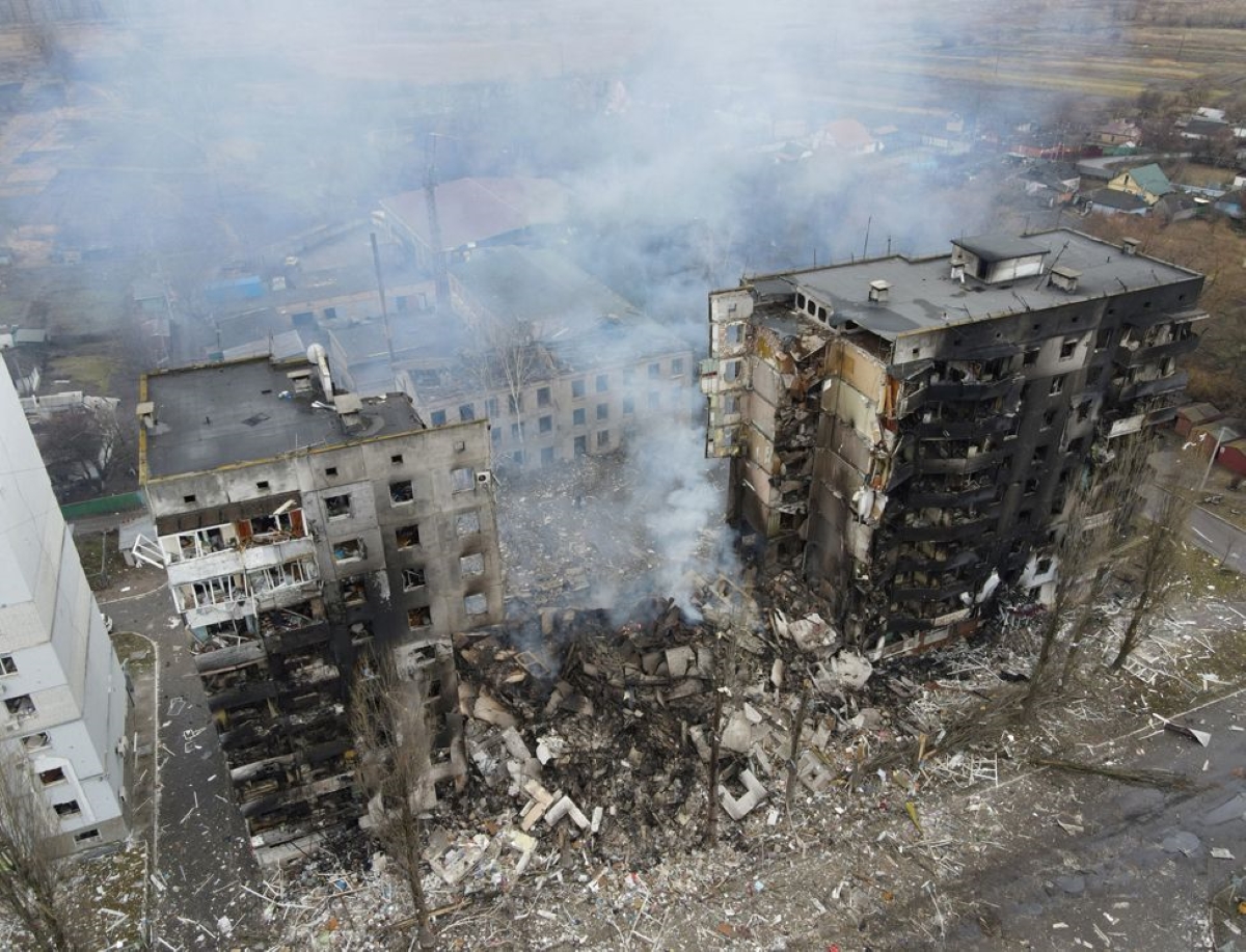 Shelled buildings in Ukraine