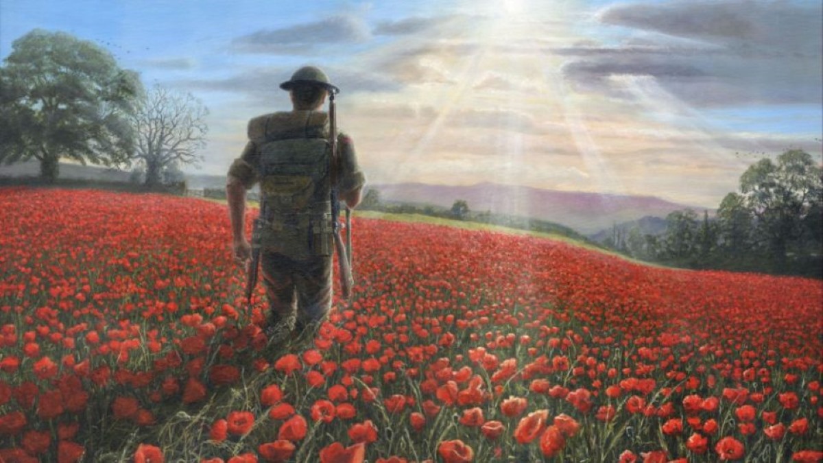 WWI Soldier on field of poppies