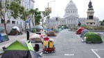 Homeless encampment in Plaza