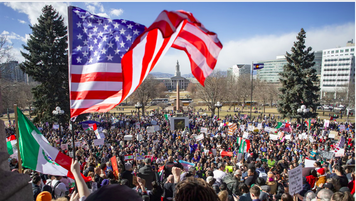 Demonstrators in Colorado protesting ICE raids in Denver.